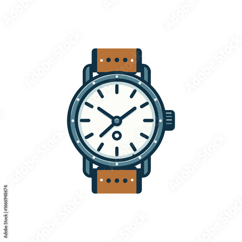 Stylish wristwatch with a brown leather strap and white dial, suitable for fashion photography