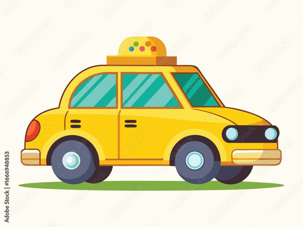 Obraz premium Flat Yellow Taxi Cab Cartoon Style Drawing