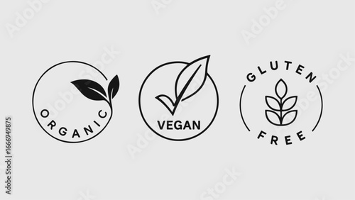 Black and White Organic, Vegan, Gluten Free Icon Design