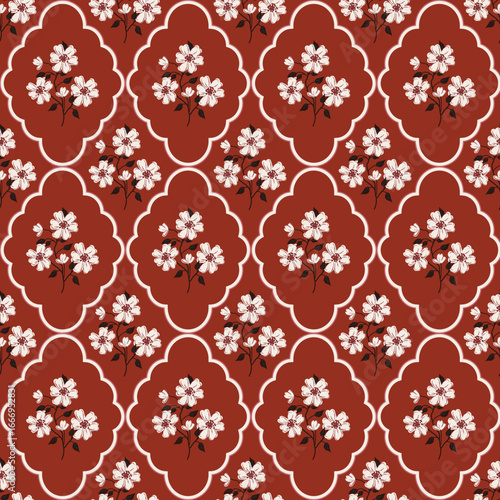 Rustic Romantic Meadow autumn fall Flowers and scallop rhombuses Vector Seamless Pattern. Cottagecore Garden Flowers print