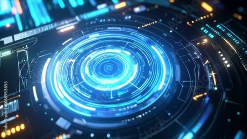 Wallpaper Mural Futuristic Technology Interface Visual with Circular Patterns and Glowing Elements Torontodigital.ca