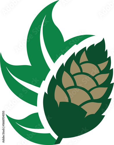 Stylized hop cone and leaves logo design