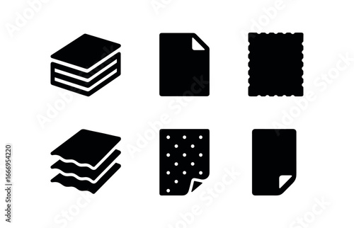 vector solid black filled icons paper cutter (materials): cardstock printer paper handmade sheets vellum tissue paper craft paper.