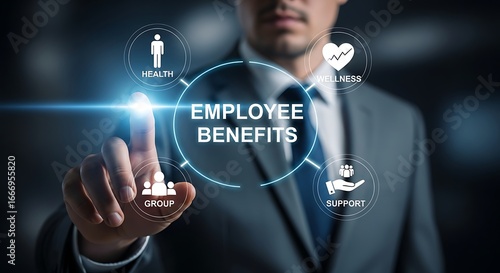 Employee benefits digital interface with icons