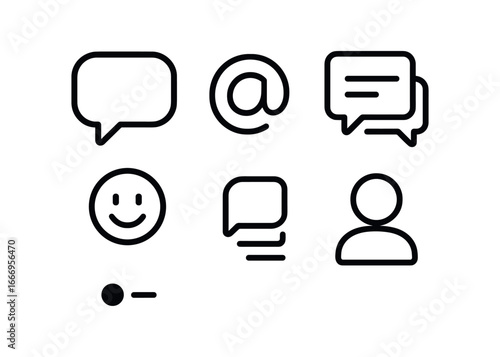 vector outline icons Slack style team chat (message threads): chat bubble @ mention reaction thread line timestamp dot user avatar.
