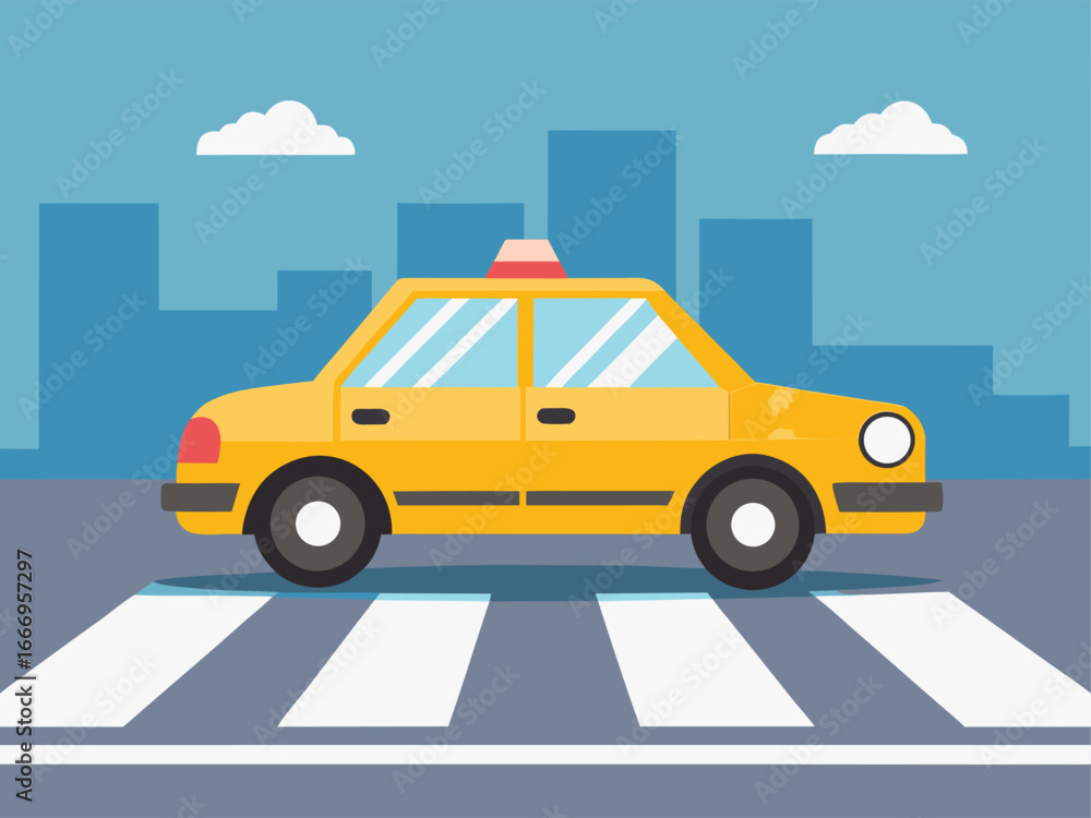 Obraz premium Taxi Car Vector Graphic with Zebra Crossing