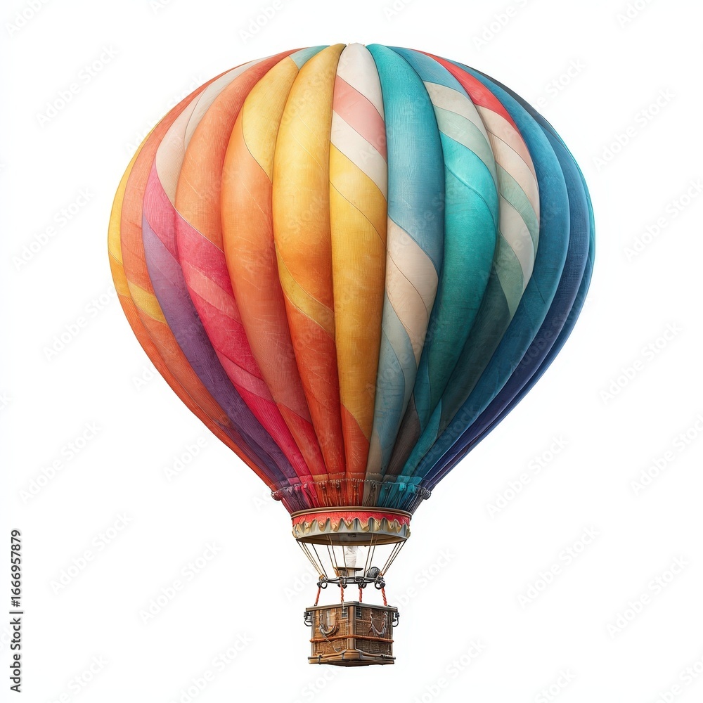 Naklejka premium Colorful Hot Air Balloon Soaring High Above Isolated on White Background Perfect for Travel and Adventure Designs