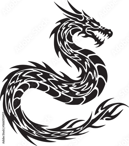 Wallpaper Mural Black Tribal Dragon Tattoo Design With Curving Body And Spiky Tail illustration Torontodigital.ca