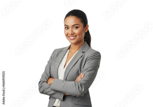Confident businesswoman with arms crossed isolated on transparent background