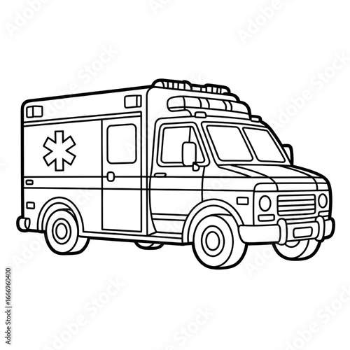 A beautiful ambulance line art coloring page