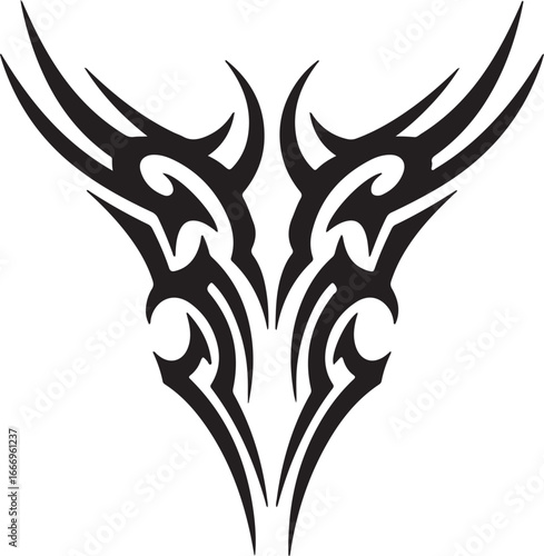 Black Tribal Tattoo Design with Abstract Wing Motifs on White Background vector illustration