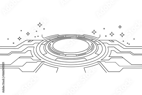 Futuristic Platform Outline with Stars Technology and Space Concept