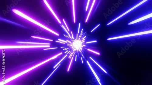Hyperspace Jump: Dynamic Neon Light Streaks in a Futuristic Tunnel