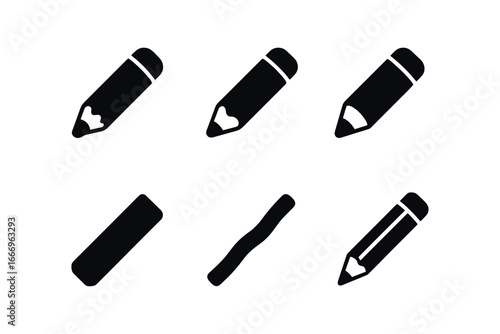 vector solid black filled icons charcoal pencil (pencil types): soft charcoal medium charcoal hard charcoal compressed stick willow stick carbon pencil.