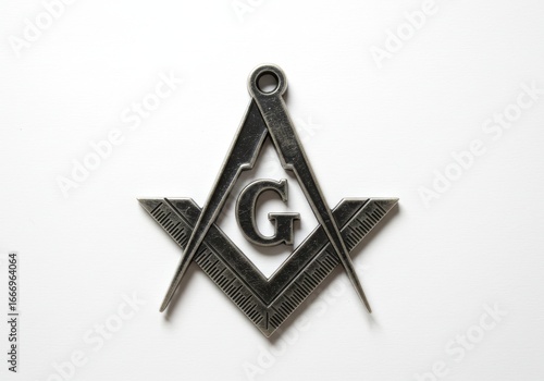 Symbolic Compass and Square Emblem: Geometric Design on White Backdrop