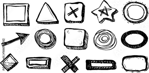 Set of hand drawn decorative geometric shapes for design