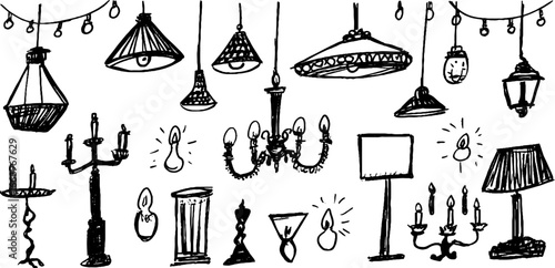 Decorative hand drawn ceiling chandeliers and lamps collection for artistic design