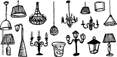 Hand drawn decorative ceiling chandeliers and lighting fixtures collection for interior design