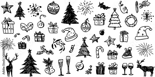 Festive hand drawn christmas elements for holiday design and decorations