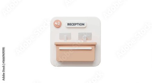 3D rendering of a modern reception desk with a clean and minimalist design.