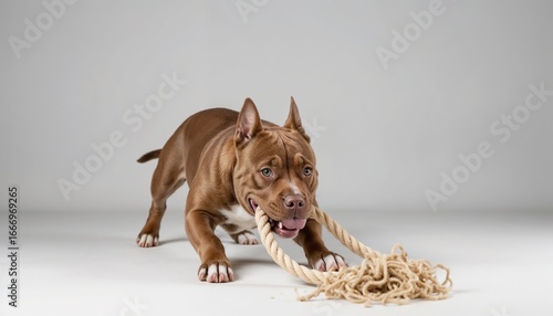 dog playing tug-of-war with rope
, Copy space,  background