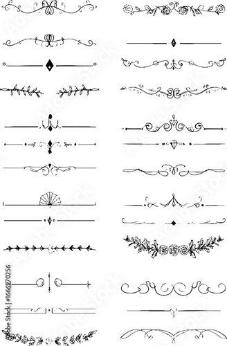 Set of hand drawn gothic scrolls and decorative elements for design