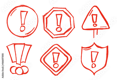 Warning Signs Various Sets Crayon Chalk Drawing Doodle Vector Set