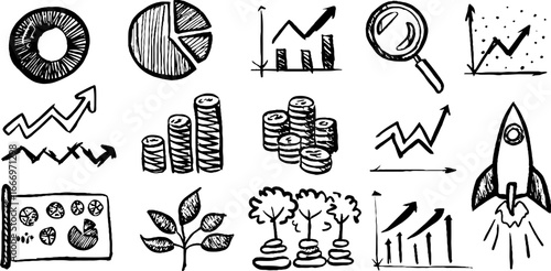 Creative hand drawn decorative line charts and graphs for business visualization