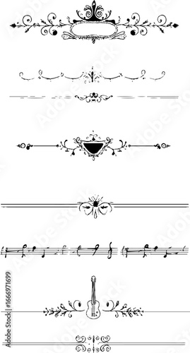 Decorative musical note and ribbon designs for creative projects