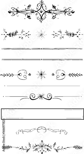 Decorative hand drawn new year fireworks and floral borders collection