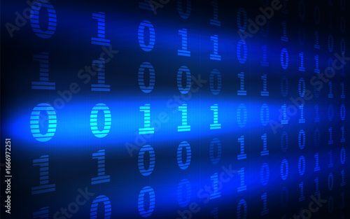 Blue binary code digital data stream abstract technology background flow information light