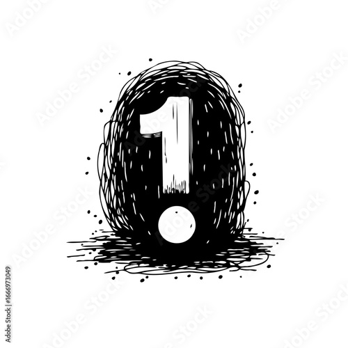 Number one graphic symbol nestled within a chaotic ink scribble abstract digital art doodle creation