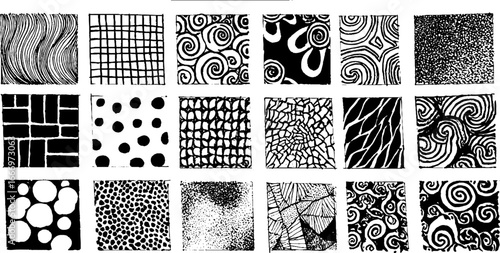 Set of hand drawn decorative patterns with spirals and textures for design use