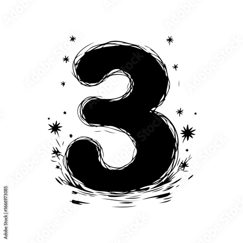 Number three stylized graphic illustration creative numerical art form with abstract design
