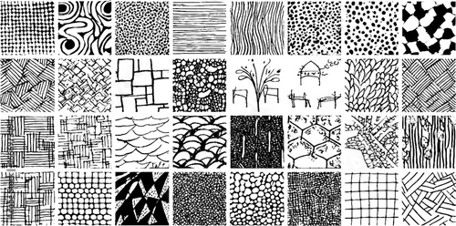 Collection of hand drawn decorative patterns and textures for design