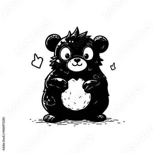 Playful bear illustration in monochromatic style radiating charm and innocence with a whimsical