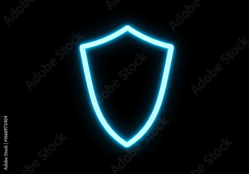 A glowing blue shield emblem against a stark black backdrop security concept