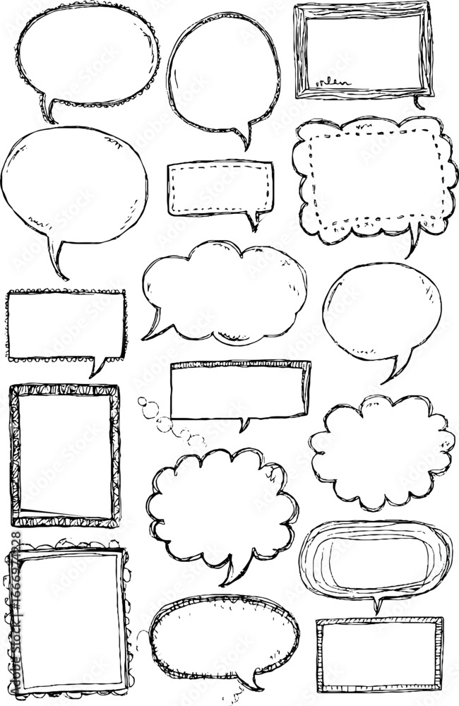 Obraz premium Set of hand-drawn decorative round and rectangular speech bubbles for creative design
