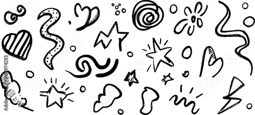 Creative set of hand drawn decorative scribble swirls and abstract elements for design