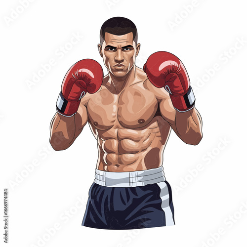 Realistic vector illustration of boxer posing in fighting stance