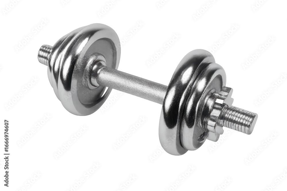 Fototapeta premium Adjustable chrome dumbbell isolated on transparent background for fitness concept