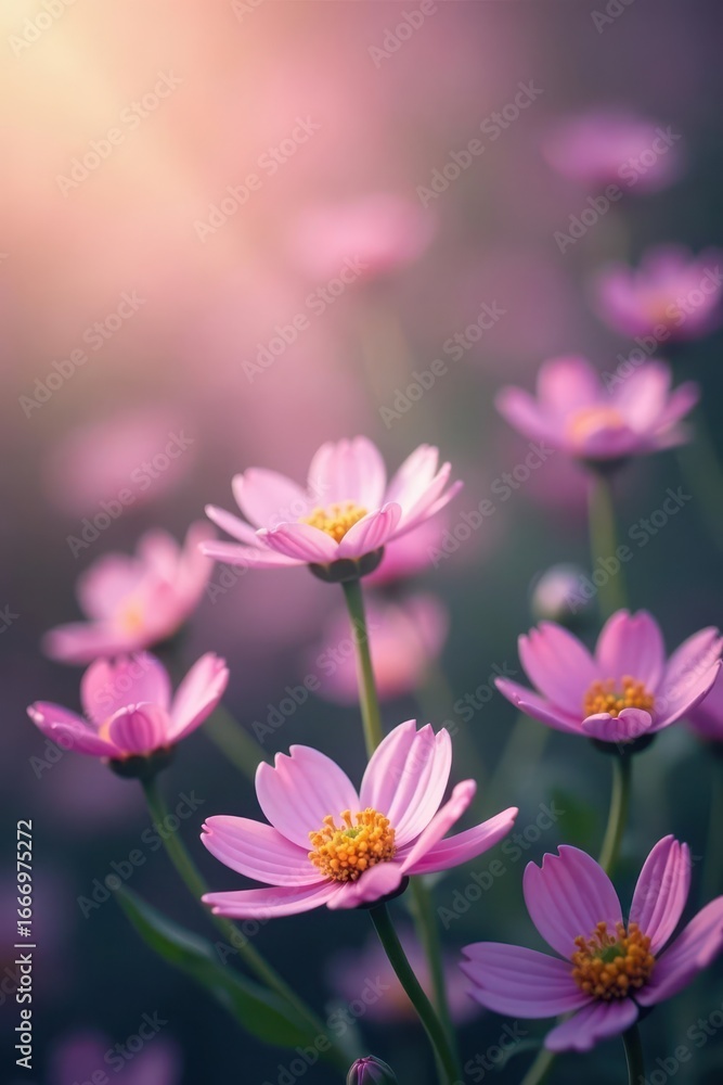 Fototapeta premium Blurred floral bokeh, muted pinks & lavenders, dreamy romantic feel, peace, delicate, fairy
