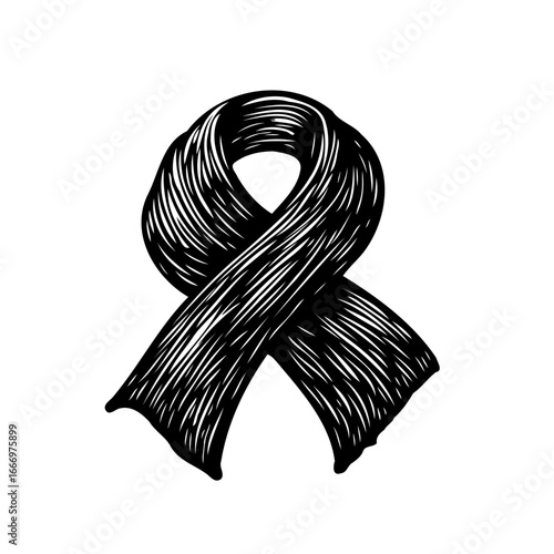 Vintage etched awareness ribbon illustration symbolizing causes, hope, and commemoration as a