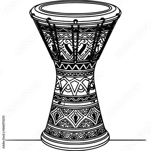 Djembe drum monochrome: A beautifully crafted monochrome djembe drum, the intricate patterns and details evoke the rhythm and heritage of an African instrument.