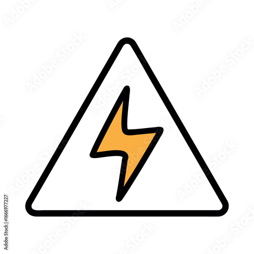 A simple warning sign featuring a yellow lightning bolt inside a triangular black outline. The design emphasizes safety and caution regarding electrical hazards.