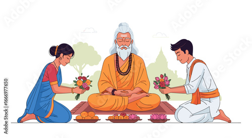 Spiritual Offering to a Guru in a Traditional Indian Setting