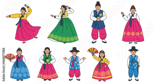 Wallpaper Mural Traditional Korean Clothing People Dancing and Posing Torontodigital.ca