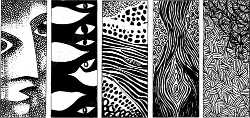 Set of hand drawn psychedelic textures with abstract patterns for design