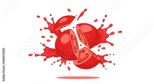 Juicy Tomato Explosion Splashing Liquid Red Fruit