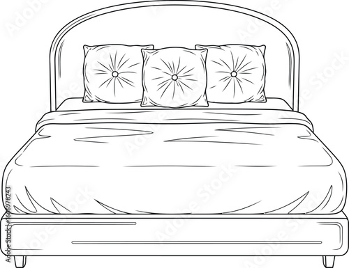 Hand drawn sketch of a cozy bed with pillows